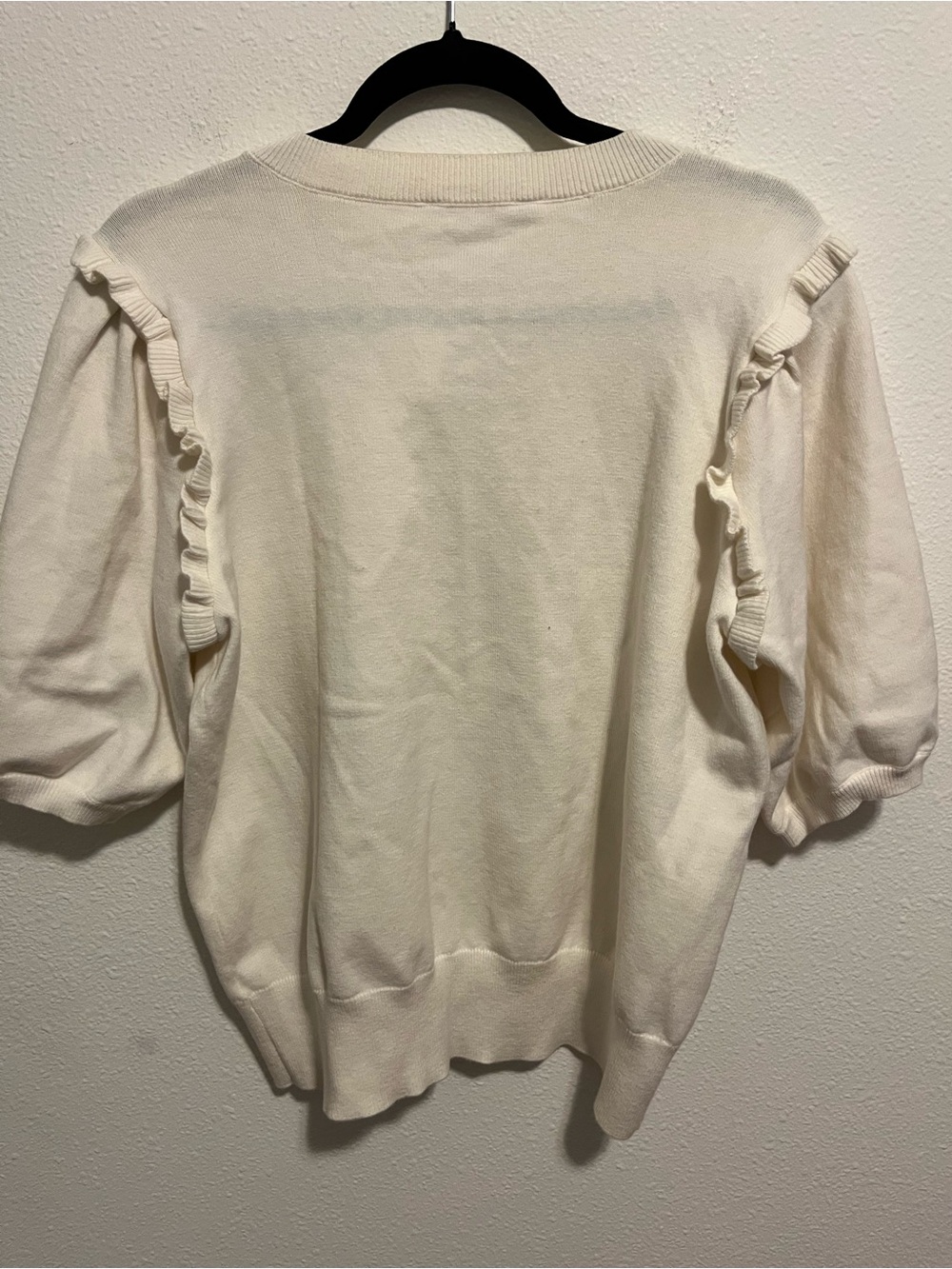DownEast Cream Ruffle-Shoulder Button Cardigan - Picture 3 of 3